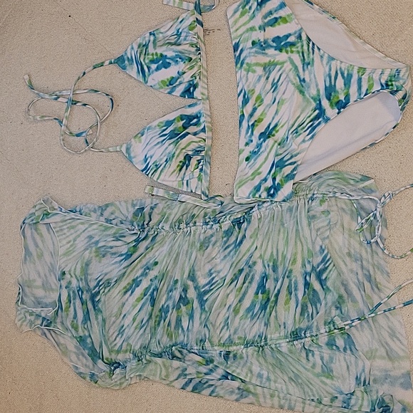 Plus 3 pack Tie Dye Drawstring Halter Triangle High waist bikini Swimsuit 1XL - Picture 2 of 6